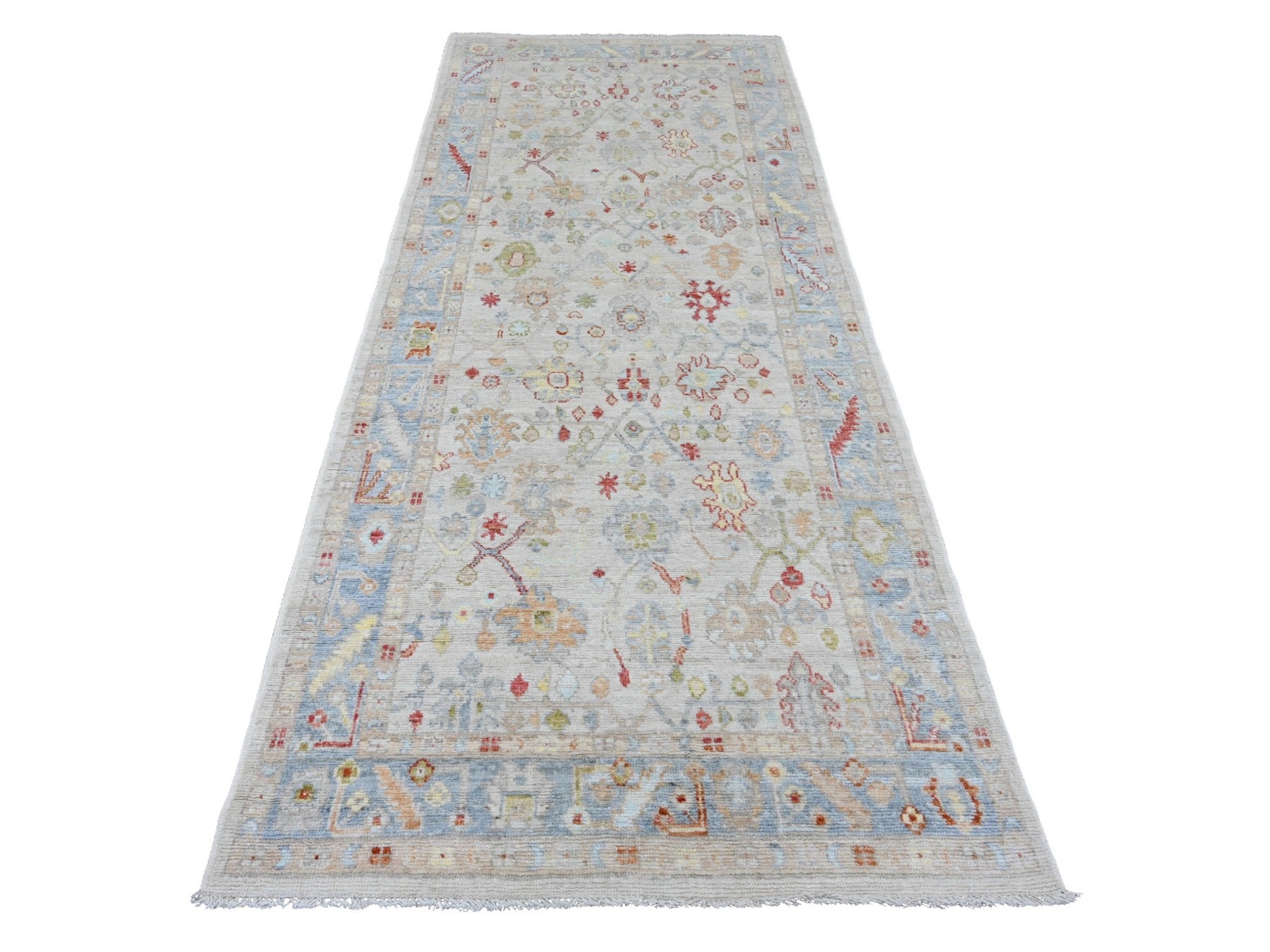 Ivory 4'1" x 10'1" Oushak / Peshawar Hand knotted Wool Rug - Sku: O020877