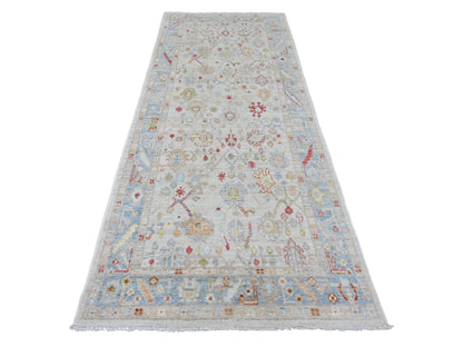 Ivory 4'1" x 10'1" Oushak And Peshawar Hand knotted Wool Rug - Sku: O020877