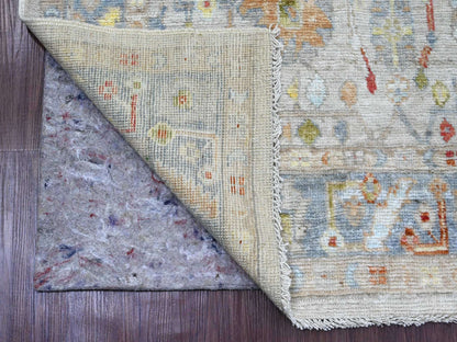 Ivory 4'1" x 10'1" Oushak And Peshawar Hand knotted Wool Rug - Sku: O020877