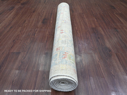 Ivory 4'1" x 10'1" Oushak And Peshawar Hand knotted Wool Rug - Sku: O020877