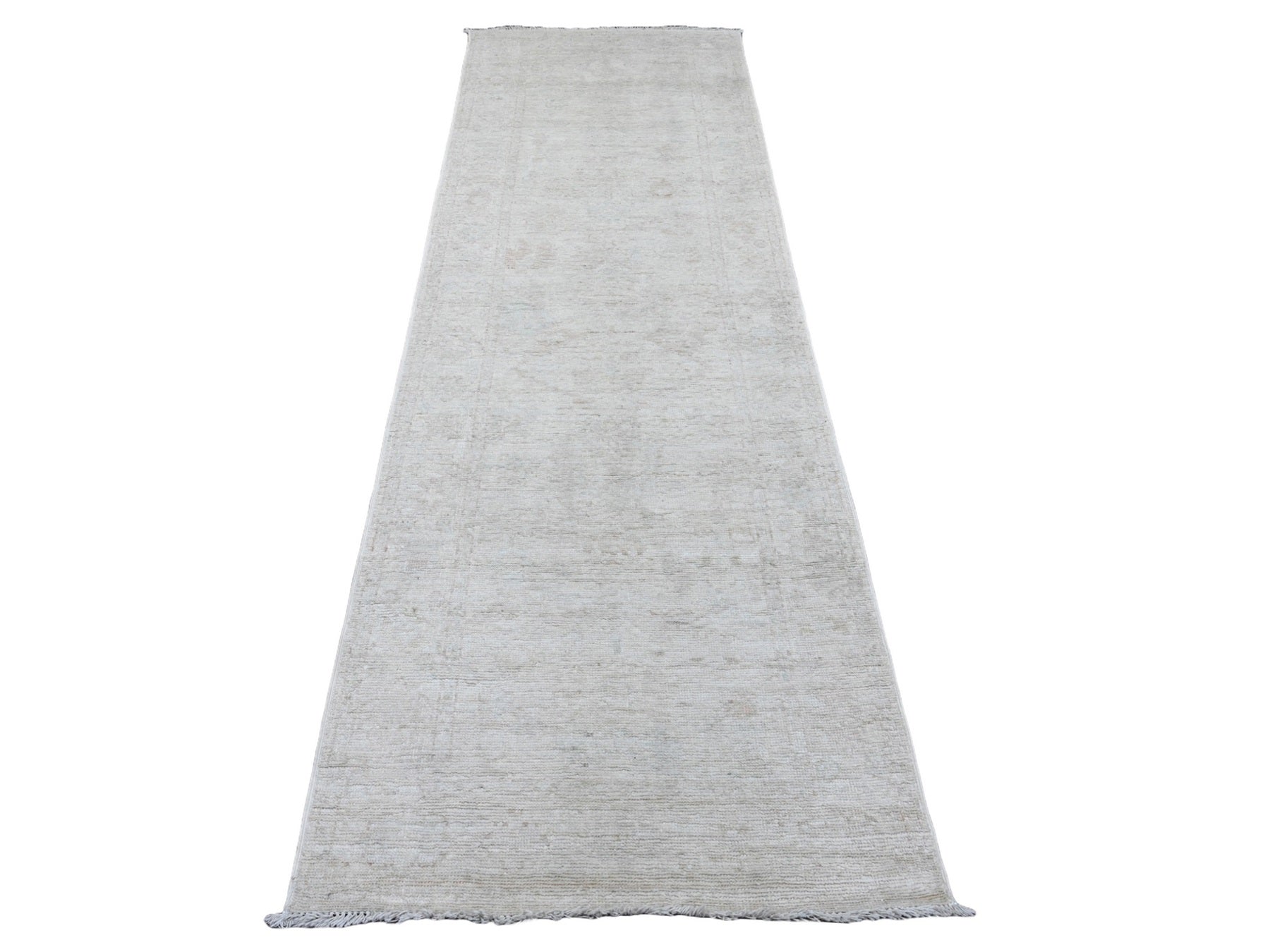 Gray 3'0" x 9'7" Oushak / Peshawar Hand knotted Wool Rug - Sku: O020880