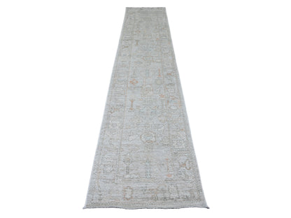 Grey 2'7" x 12'6" Oushak And Peshawar Hand knotted Wool Rug - Sku: O020882