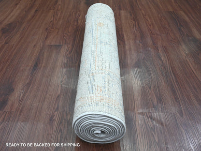 Grey 2'7" x 12'6" Oushak And Peshawar Hand knotted Wool Rug - Sku: O020882