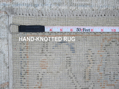 Grey 2'7" x 12'6" Oushak And Peshawar Hand knotted Wool Rug - Sku: O020882