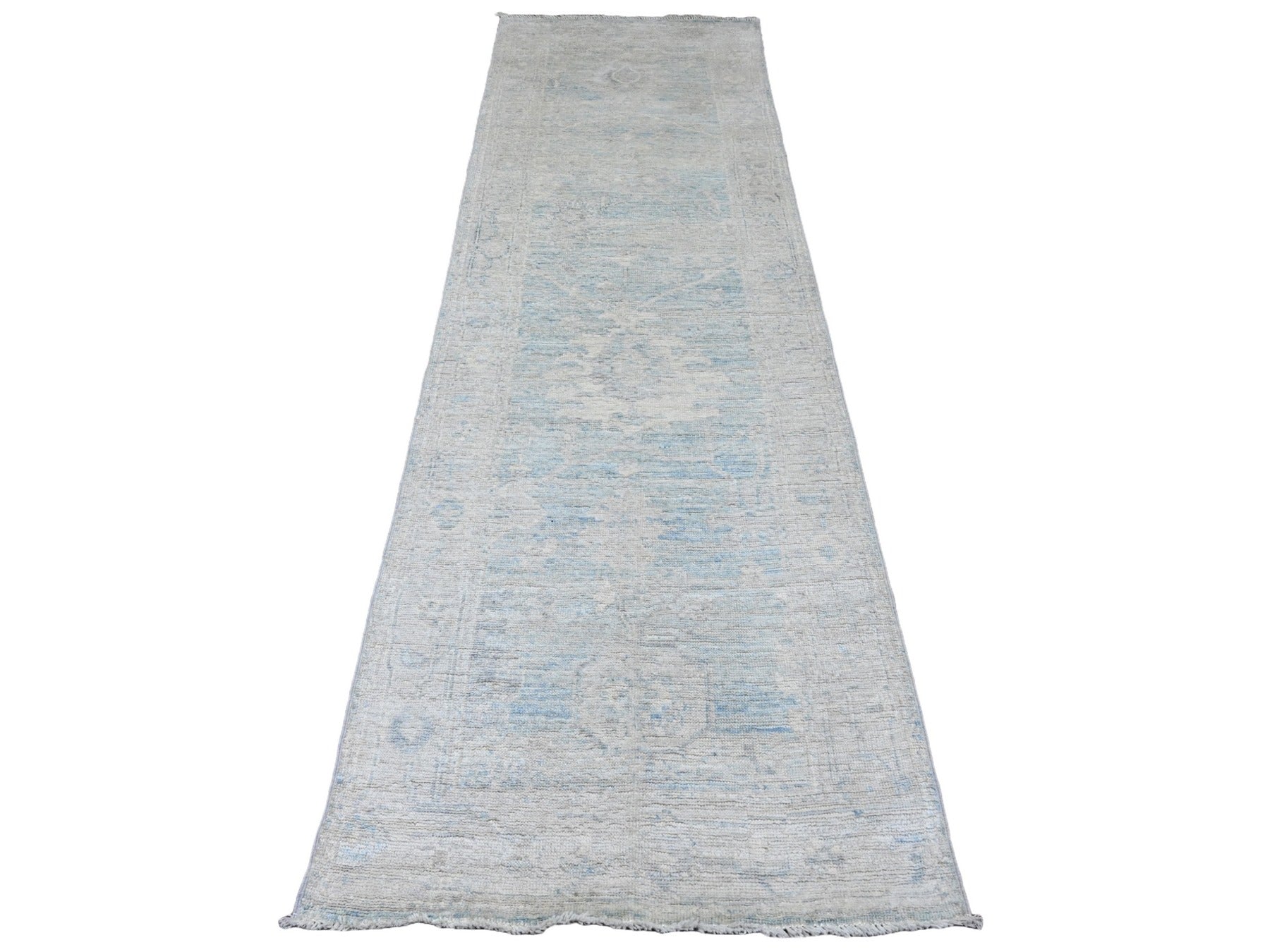 Blue 2'10" x 9'7" Oushak / Peshawar Hand knotted Wool Rug - Sku: O020884