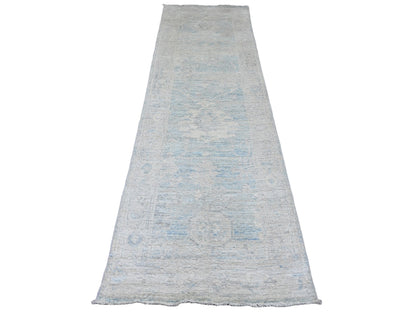 Blue 2'10" x 9'7" Oushak And Peshawar Hand knotted Wool Rug - Sku: O020884