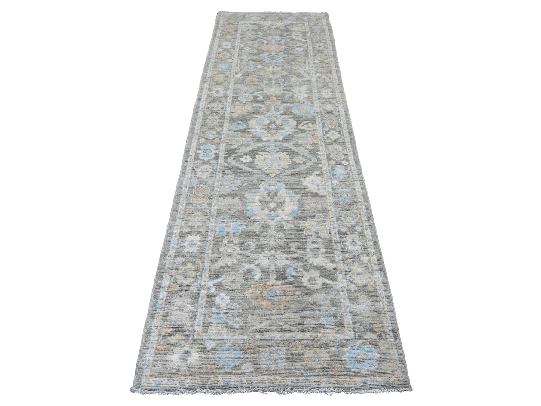 Oushak Oushak hand-knotted wool runner in Gray, 3' x 9'8" — SKU O020887