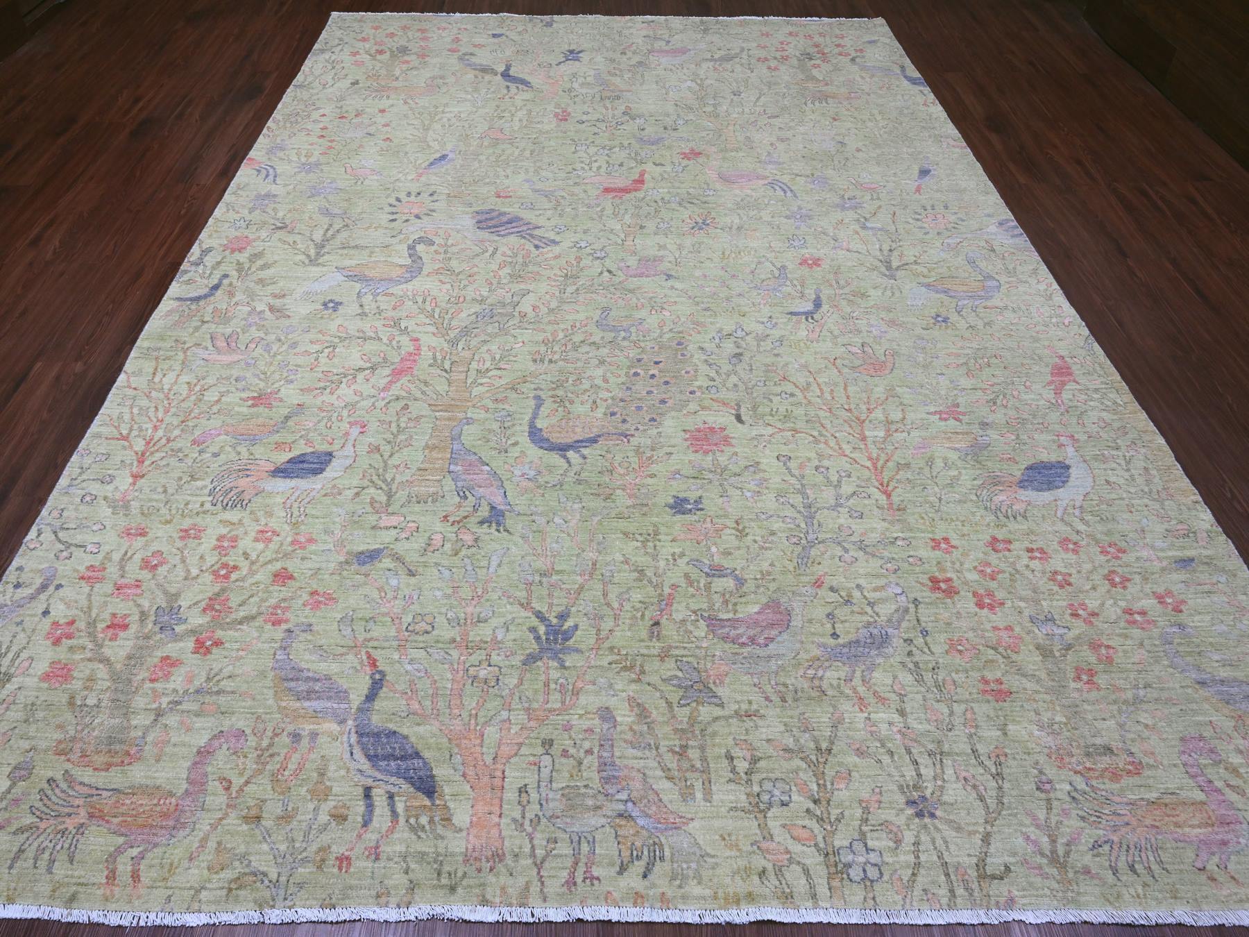 Green 8'10" x 12'3" Oushak And Peshawar Hand knotted Wool Rug - Sku: O020889