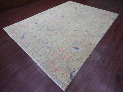 Green 8'10" x 12'3" Oushak And Peshawar Hand knotted Wool Rug - Sku: O020889