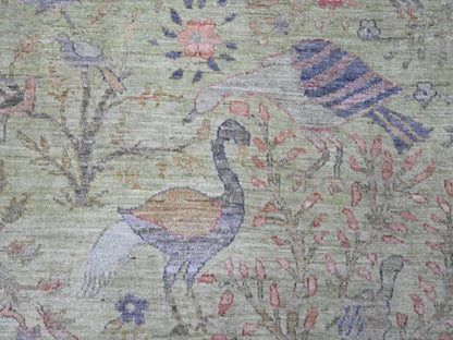 Green 8'10" x 12'3" Oushak And Peshawar Hand knotted Wool Rug - Sku: O020889