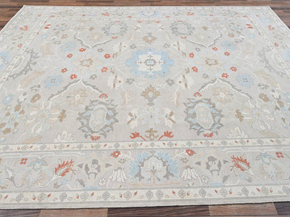 Grey 9'3" x 11'10" Oushak And Peshawar Hand knotted Wool Rug - Sku: O02088