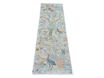 Grey 2'0" x 6'2" Oushak And Peshawar Hand knotted Wool Rug - Sku: O020893