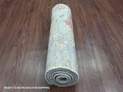 Grey 2'0" x 6'2" Oushak And Peshawar Hand knotted Wool Rug - Sku: O020893