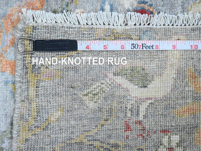 Grey 2'0" x 6'2" Oushak And Peshawar Hand knotted Wool Rug - Sku: O020893