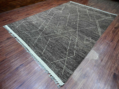 Black 8'11" x 12'8" Tribal & Geometric Hand knotted Wool Rug - Sku: O020895
