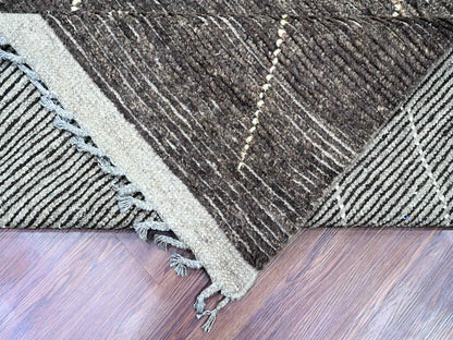 Black 8'11" x 12'8" Tribal & Geometric Hand knotted Wool Rug - Sku: O020895