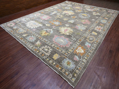 Brown 11'10" x 15'9" Oushak / Peshawar Hand knotted Wool Rug - Sku: O020913