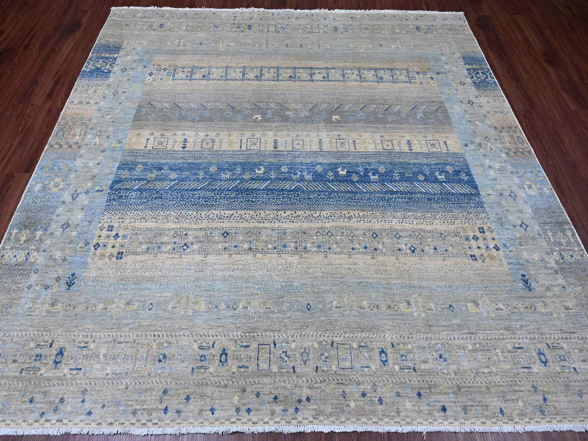 Gabbeh Tribal & Geometric hand-knotted wool rug in Gray, 7'8" x 7'11" — SKU O020915 (view 2)