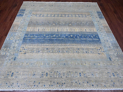 Gabbeh Tribal & Geometric hand-knotted wool rug in Gray, 7'8" x 7'11" — SKU O020915 (view 2)