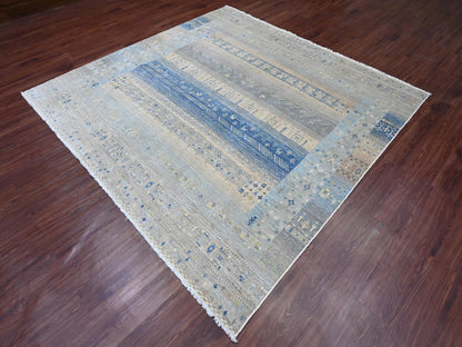 Grey 7'8" x 7'11" Tribal & Geometric Hand knotted Wool Rug - Sku: O020915