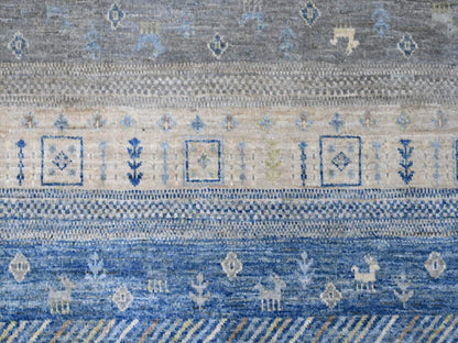 Grey 7'8" x 7'11" Tribal & Geometric Hand knotted Wool Rug - Sku: O020915