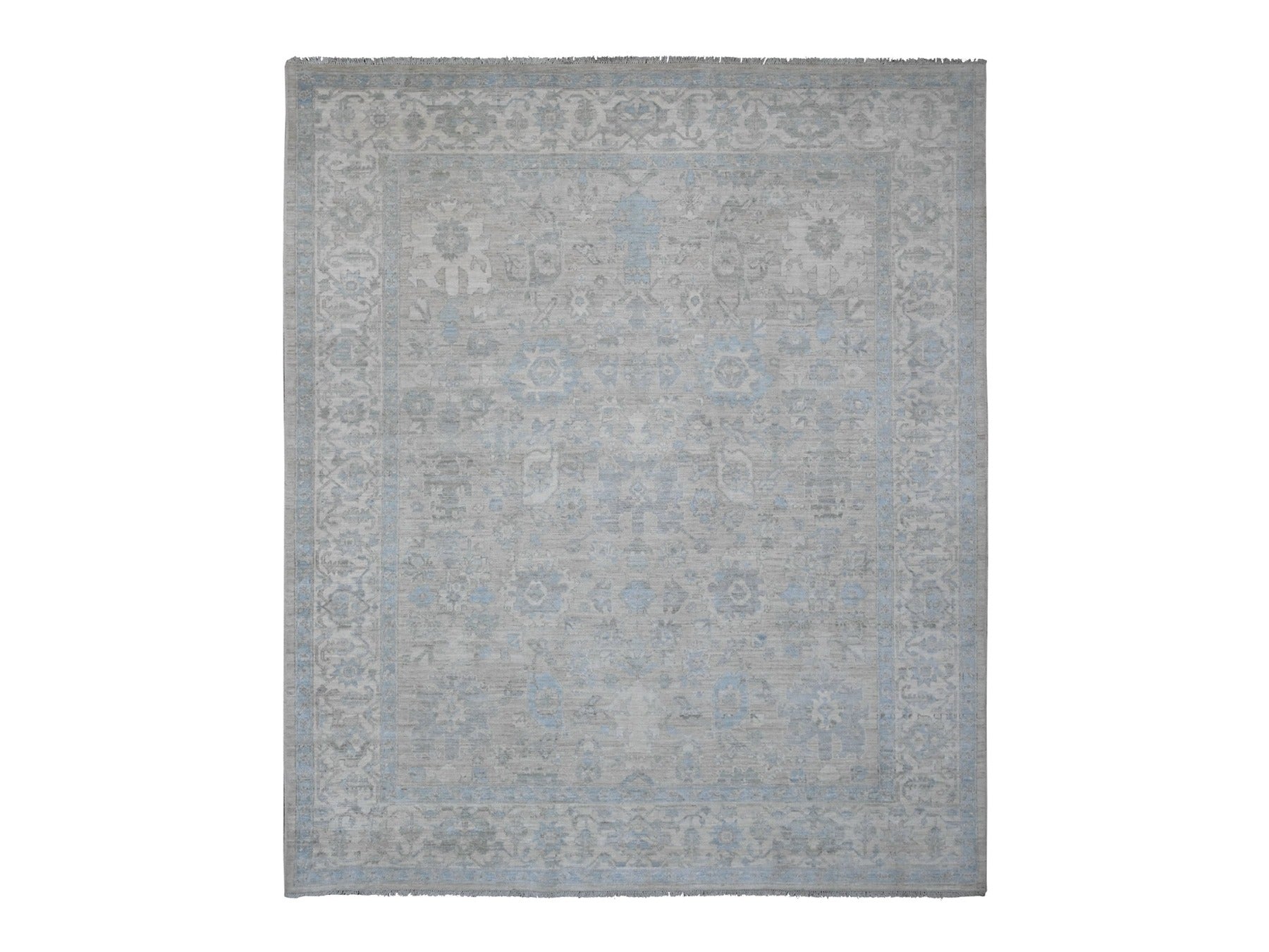 Heriz Oushak hand-knotted wool rug in Gray & Ivory, 8'4" x 9'9" — SKU O020916