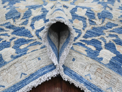 Blue 8'9" x 11'7" Oushak And Peshawar Hand knotted Wool Rug - Sku: O020917