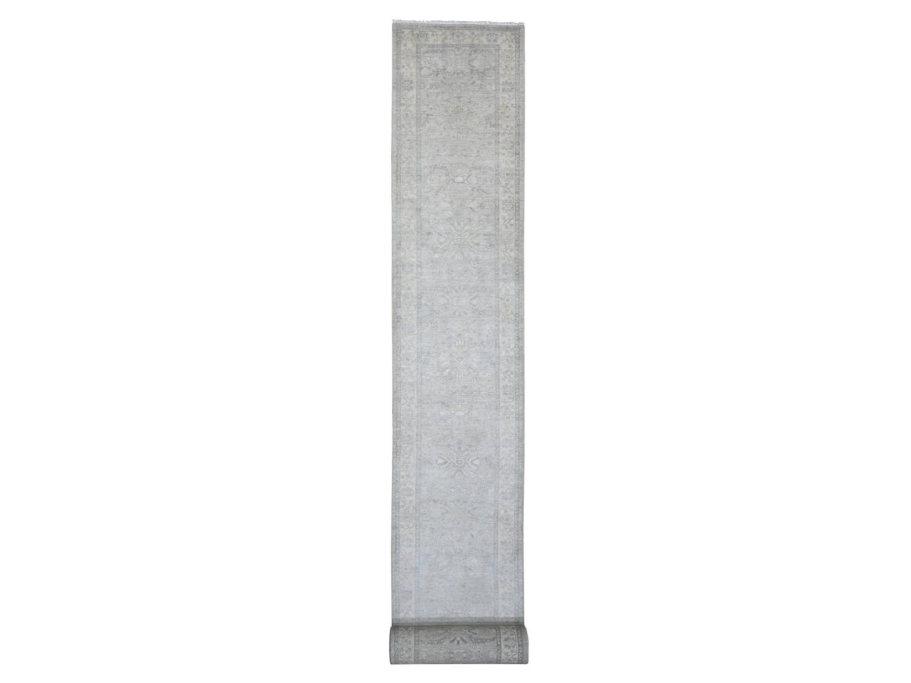 Heriz Oushak hand-knotted wool runner in Gray & Ivory, 2'10" x 31'9" — SKU O020919