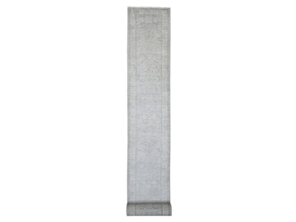 Heriz Oushak hand-knotted wool runner in Gray & Ivory, 2'10" x 31'9" — SKU O020919
