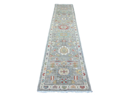 Heriz Oushak hand-knotted wool runner in Gray & Ivory, 2'7" x 12'3" — SKU O020920