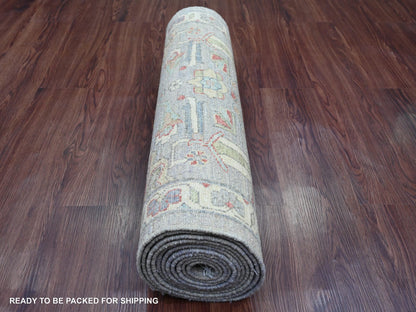 Heriz Oushak hand-knotted wool runner in Gray & Ivory, 2'7" x 12'3" — SKU O020920 (view 4)