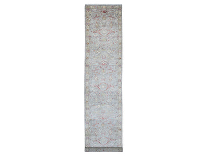 Peshawar Oushak hand-knotted wool runner in Gray & Ivory, 3'1" x 15'10" — SKU O020921