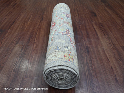 Peshawar Oushak hand-knotted wool runner in Gray & Ivory, 3'1" x 15'10" — SKU O020921 (view 4)