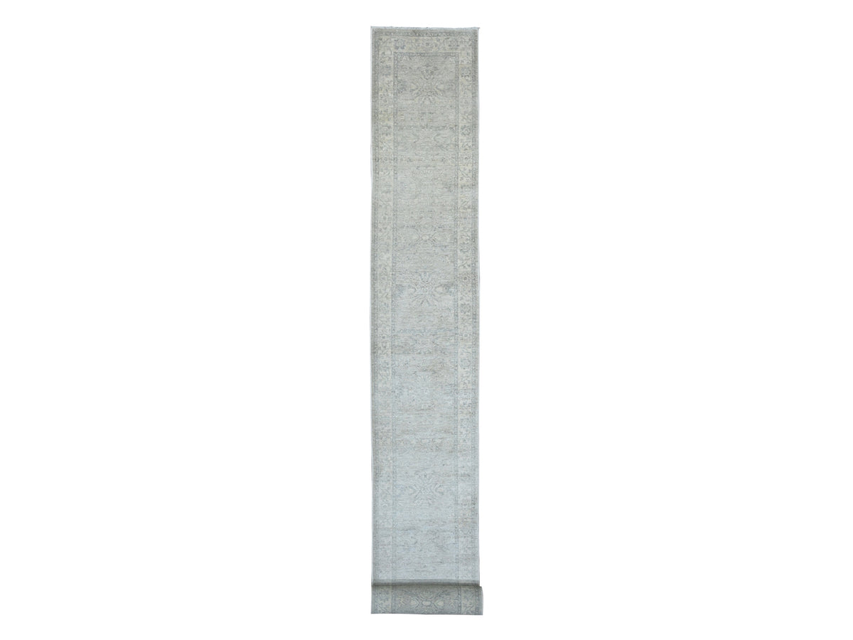 Heriz Oushak hand-knotted wool runner in Gray & Ivory, 2'3" x 29'4" — SKU O020926