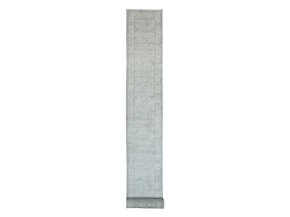 Heriz Oushak hand-knotted wool runner in Gray & Ivory, 2'3" x 29'4" — SKU O020926