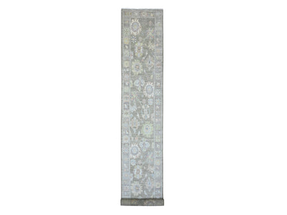 Oushak Oushak hand-knotted wool runner in Green & Gray, 2'11" x 19'10" — SKU O020931