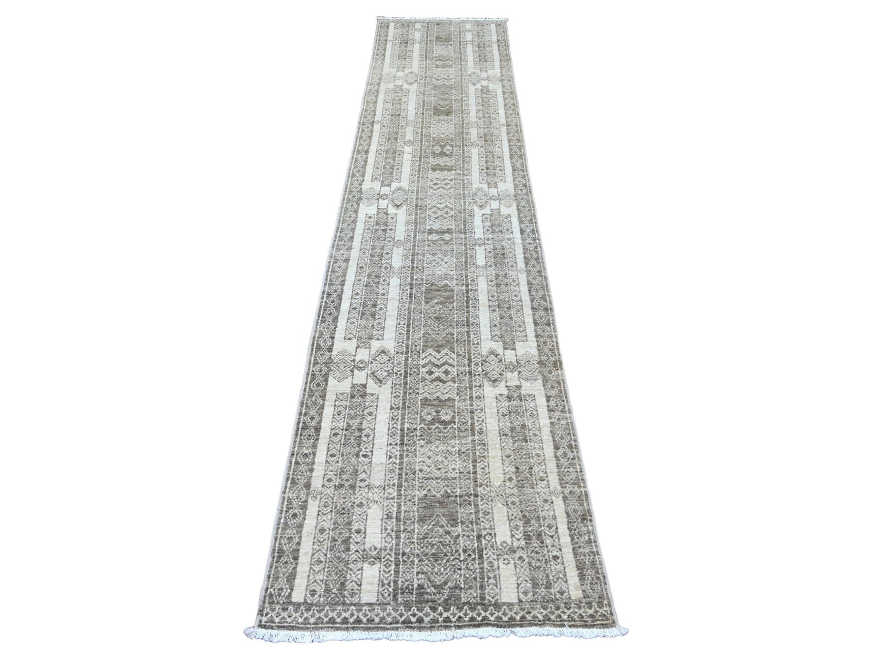 Brown 2'5" x 11'0" Tribal Hand knotted Wool Rug - Sku: O020937