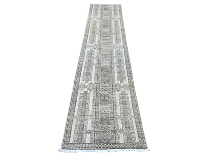 Brown 2'5" x 11'0" Tribal Hand knotted Wool Rug - Sku: O020937