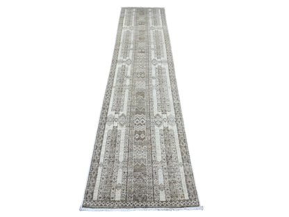 Tribal & Geometric hand-knotted wool runner in Brown, 2'6" x 11'6" — SKU O020939