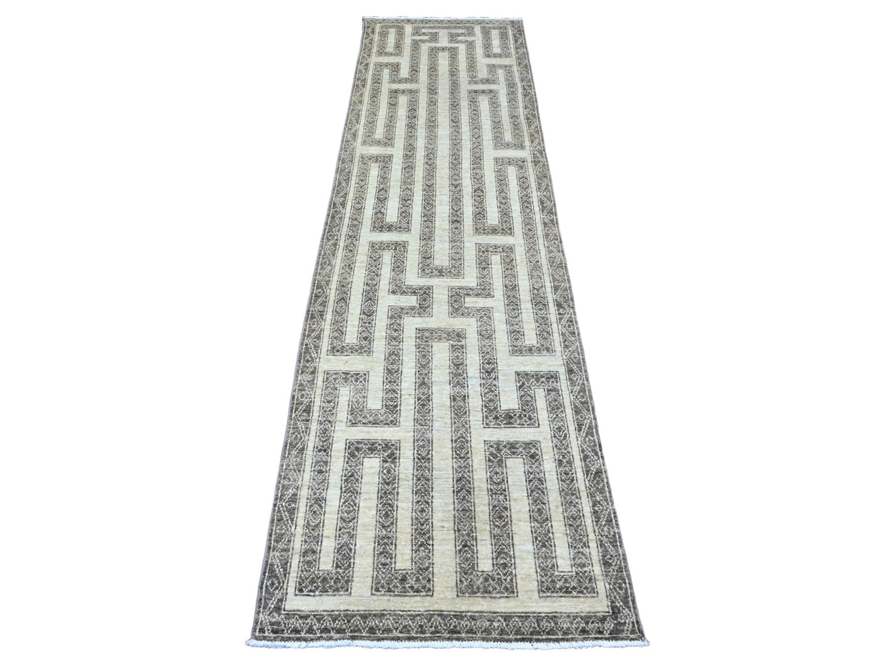 Brown 2'7" x 9'5" Tribal Hand knotted Wool Rug - Sku: O020940