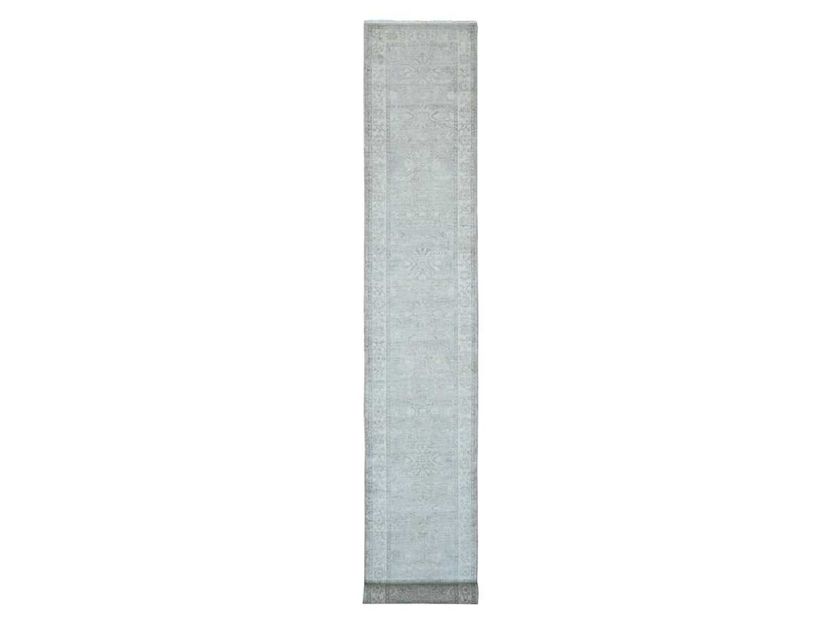 Heriz Oushak hand-knotted wool runner in Gray & Ivory, 2'6" x 19'2" — SKU O020945