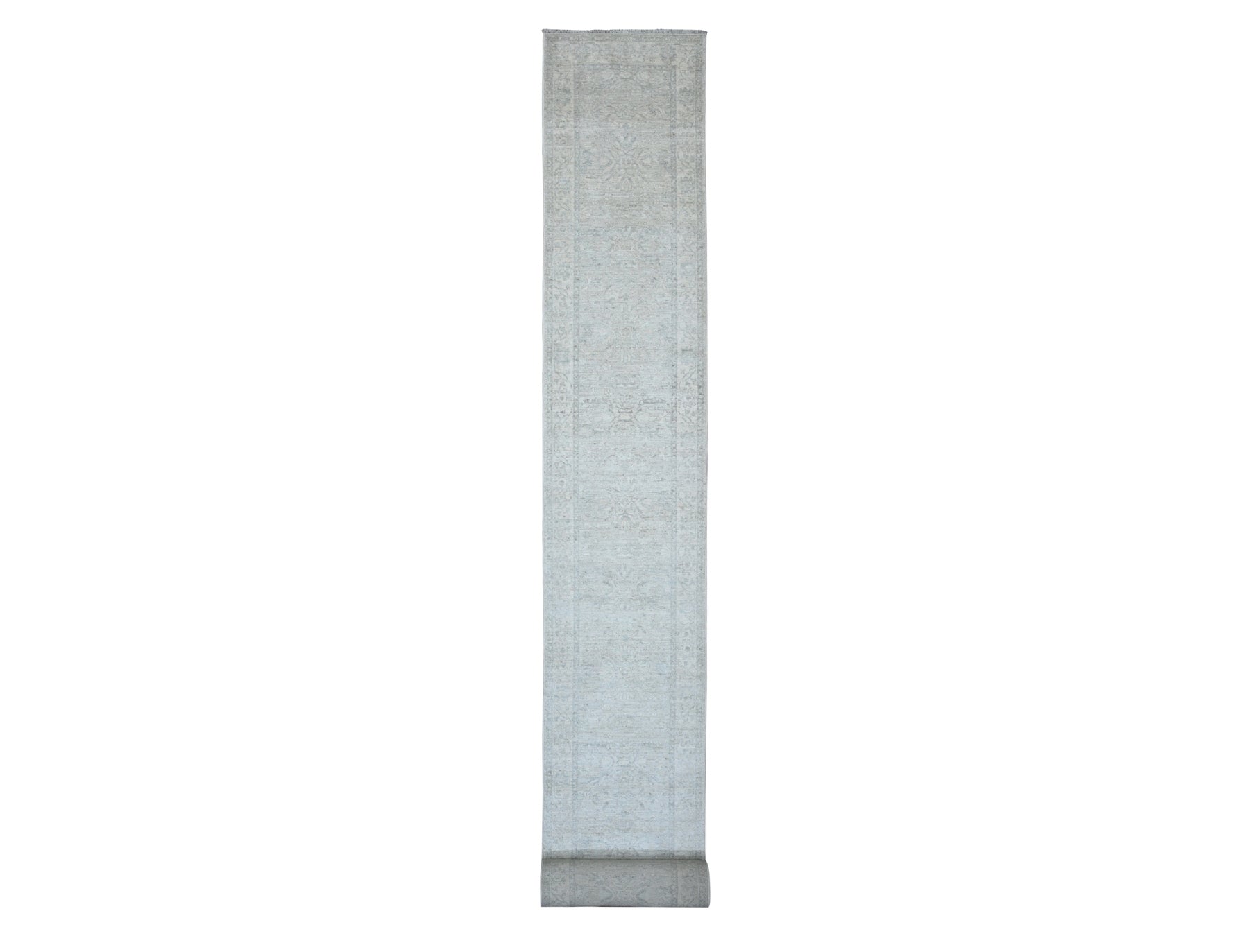 Heriz Oushak hand-knotted wool runner in Gray & Ivory, 2'6" x 28'9" — SKU O020946