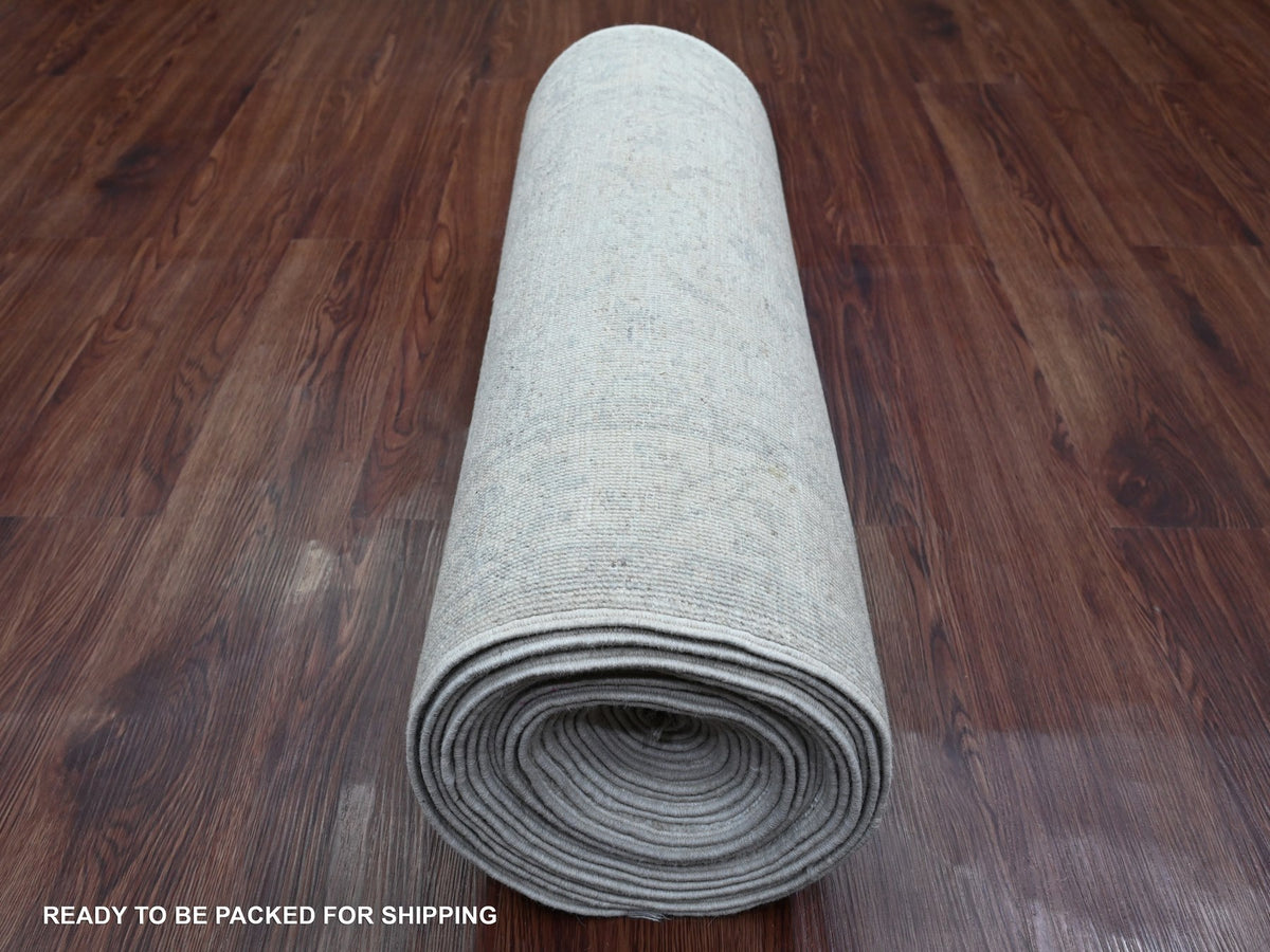 Heriz Oushak hand-knotted wool runner in Gray & Ivory, 2'6" x 28'9" — SKU O020946 (view 4)