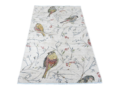 Peshawar Modern / Contemporary hand-knotted wool rug in Ivory, 3'11" x 5'11" — SKU O020955