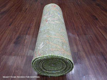 Green 2'6" x 23'11" Oushak / Peshawar Hand knotted Wool Rug - Sku: O020957