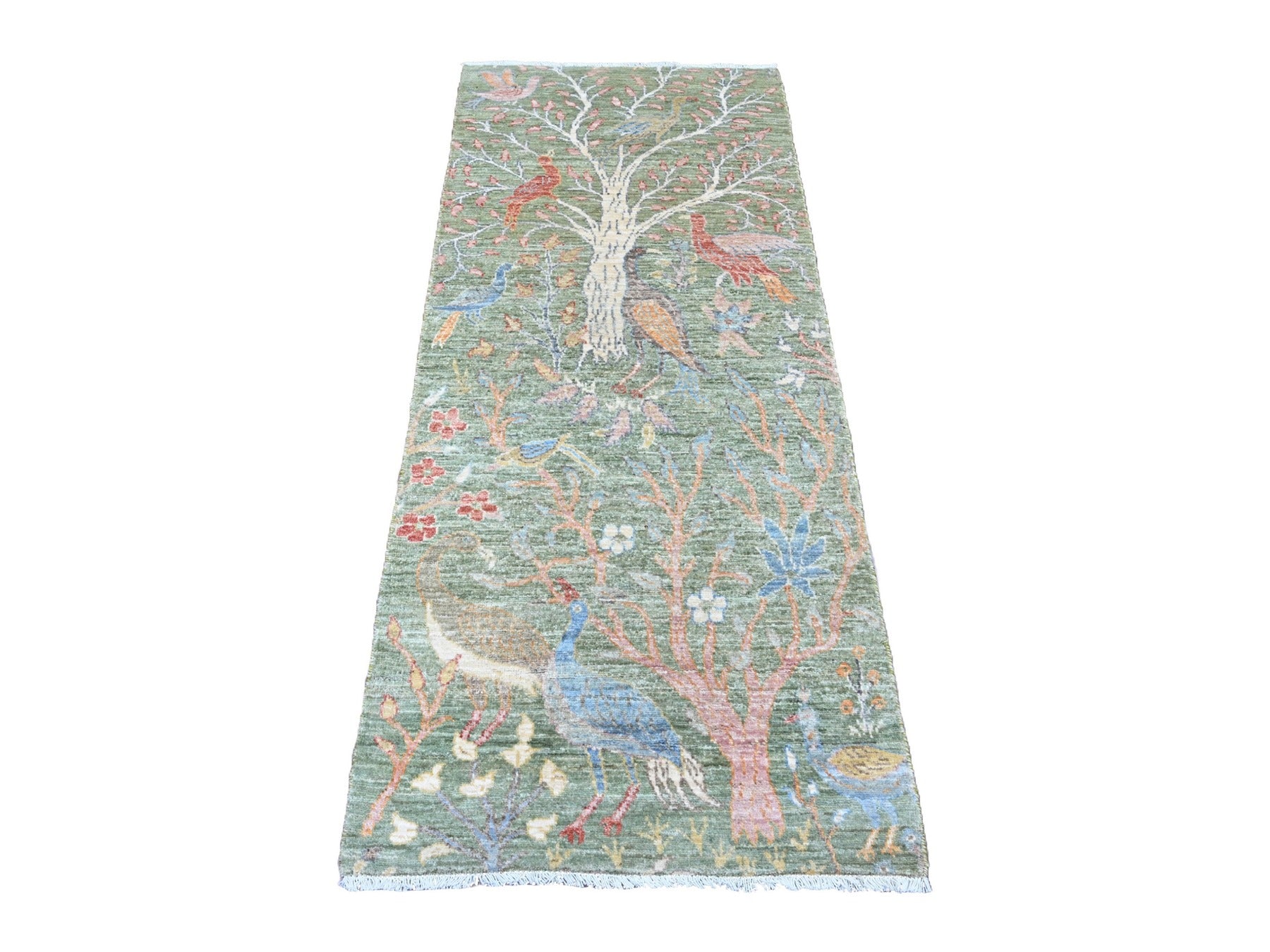 Green 2'7" x 6'0" Oushak / Peshawar Hand knotted Wool Rug - Sku: O020963