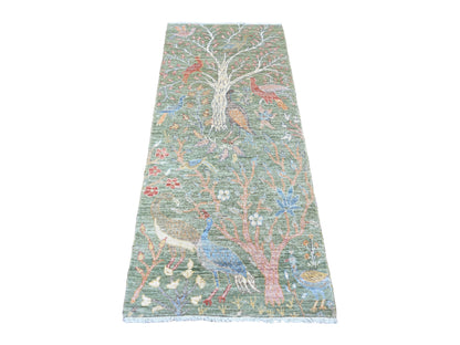 Green 2'7" x 6'0" Oushak / Peshawar Hand knotted Wool Rug - Sku: O020963