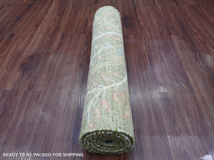 Green 2'7" x 6'0" Oushak / Peshawar Hand knotted Wool Rug - Sku: O020963