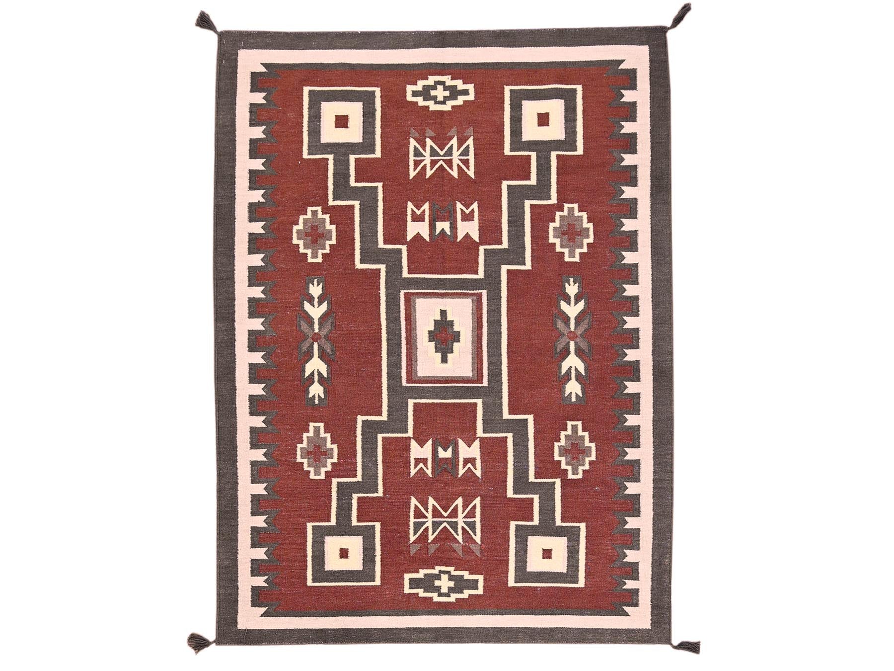 Brown 5'2" x 7'0" Tribal & Geometric Hand woven Wool Rug - Sku: O02096