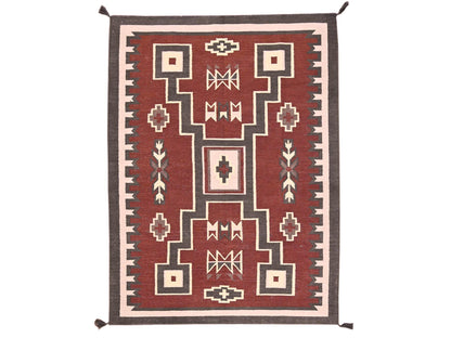 Brown 5'2" x 7'0" Tribal & Geometric Hand woven Wool Rug - Sku: O02096